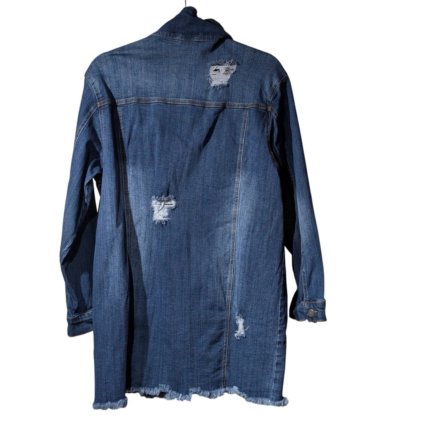 Judy Blue Distressed Long Sleeve Button Down Stretchy Denim Jacket Womens' Sz L