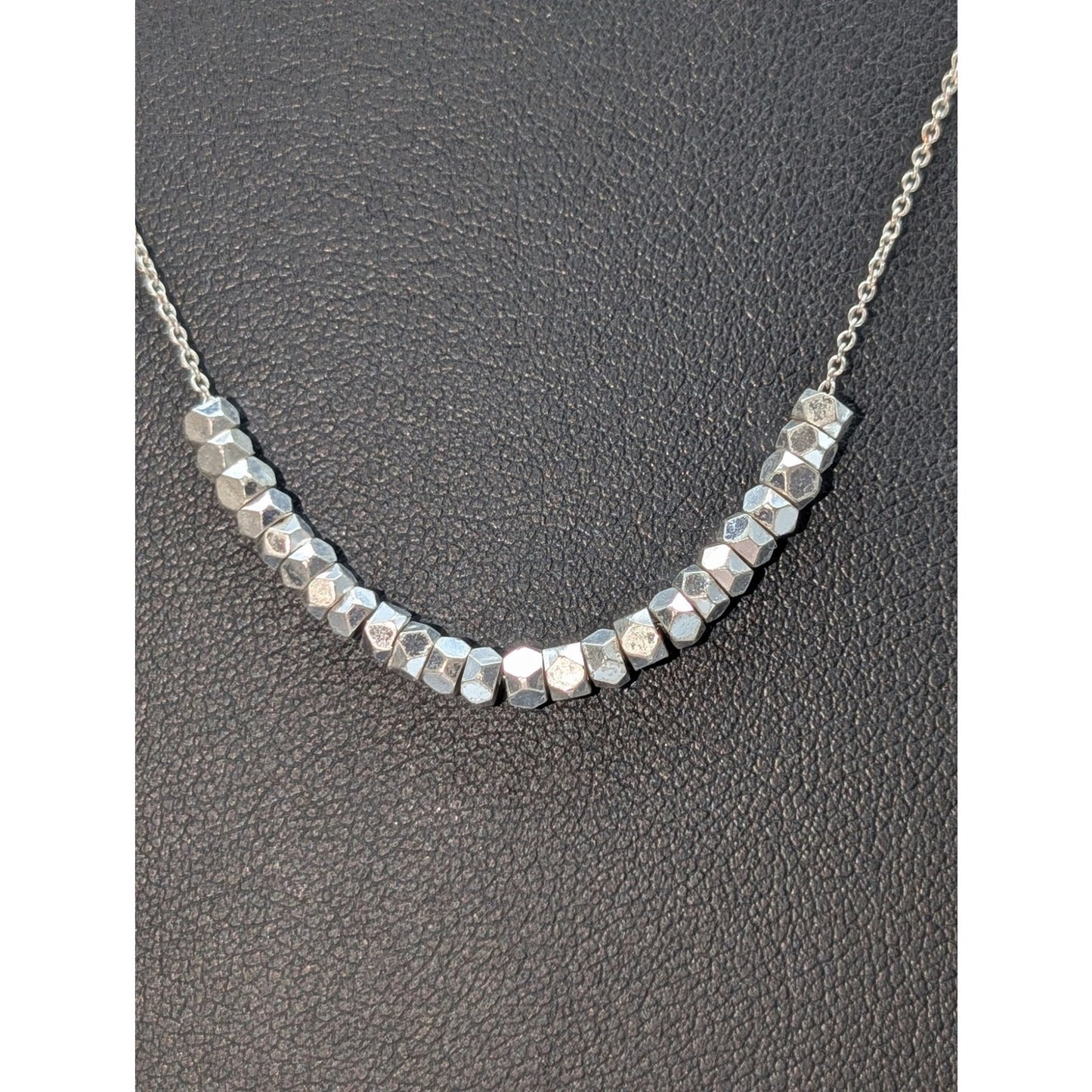 Unmarked Geometric Bead Dainty Silver Tone Chain 17.5"-19.5" Necklace