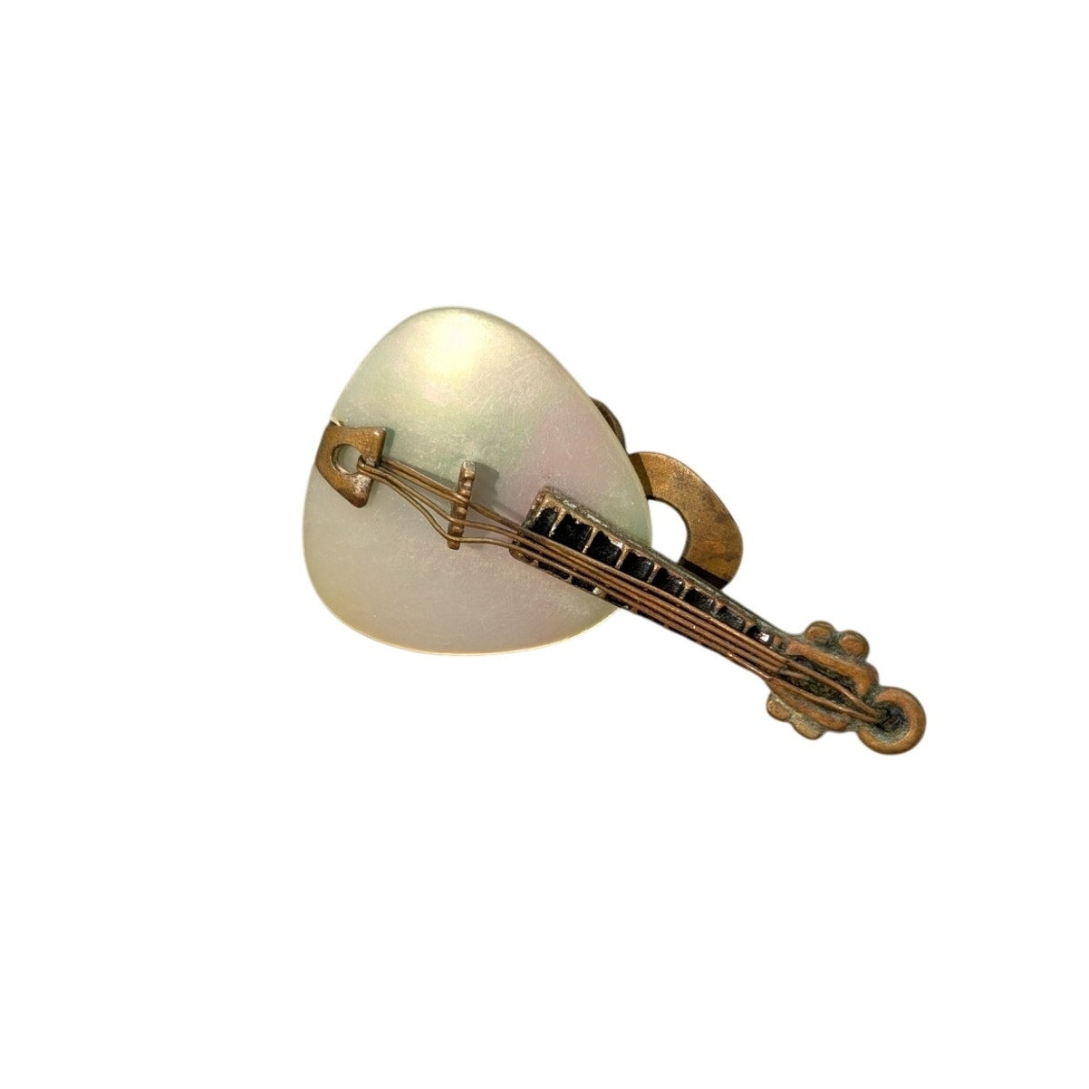 Vtg Single Mother of Pearl Gold Plated Mandolin Germany Made Clip On Earring