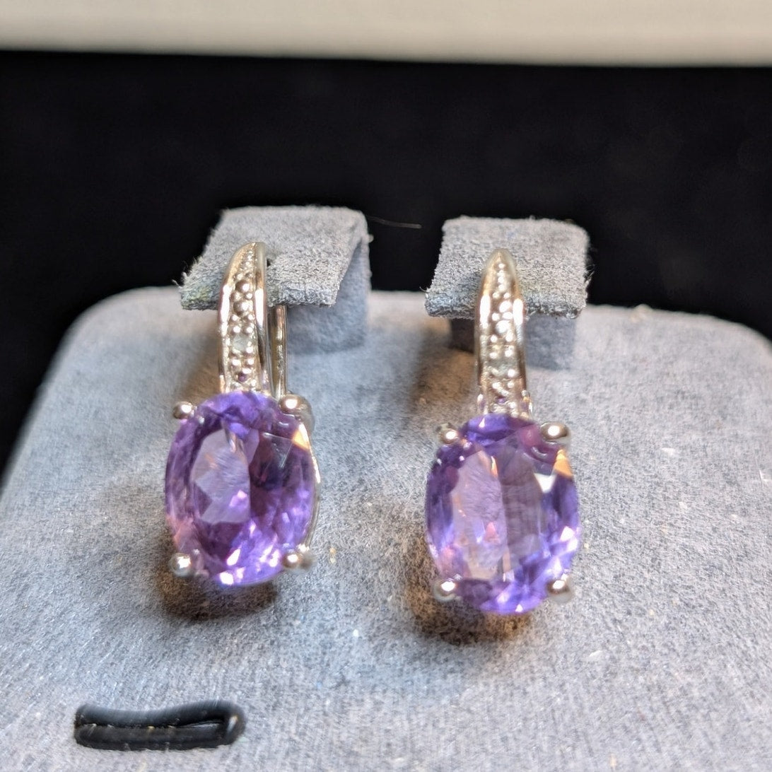 Vintage Designer DBJ Amethyst Diamond Sterling Silver Lever Back Earrings