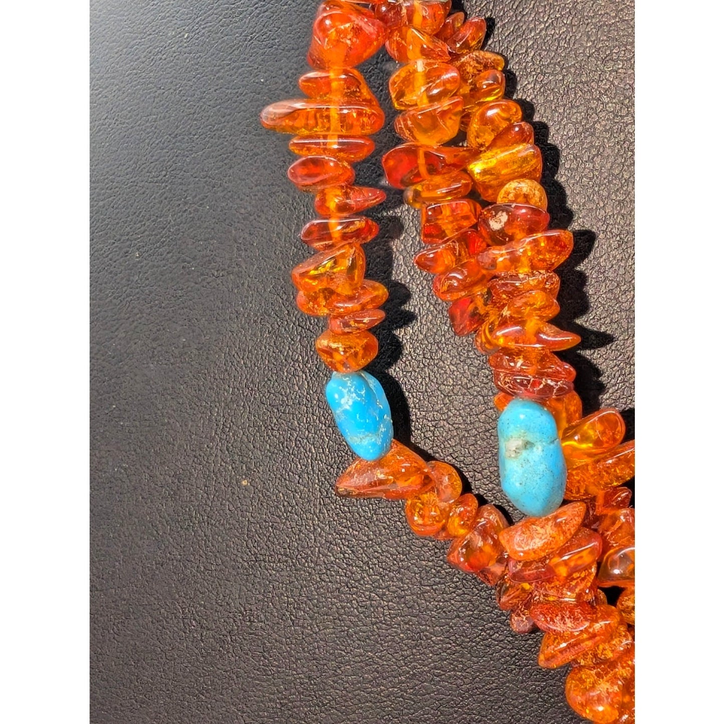 Desert Rose Trading Company Three Strand Amber Chip Turquoise Sterling Necklace