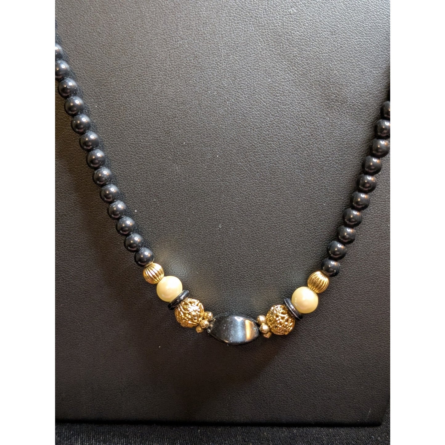 Lot of Three Cream Black Gold Layering Necklaces