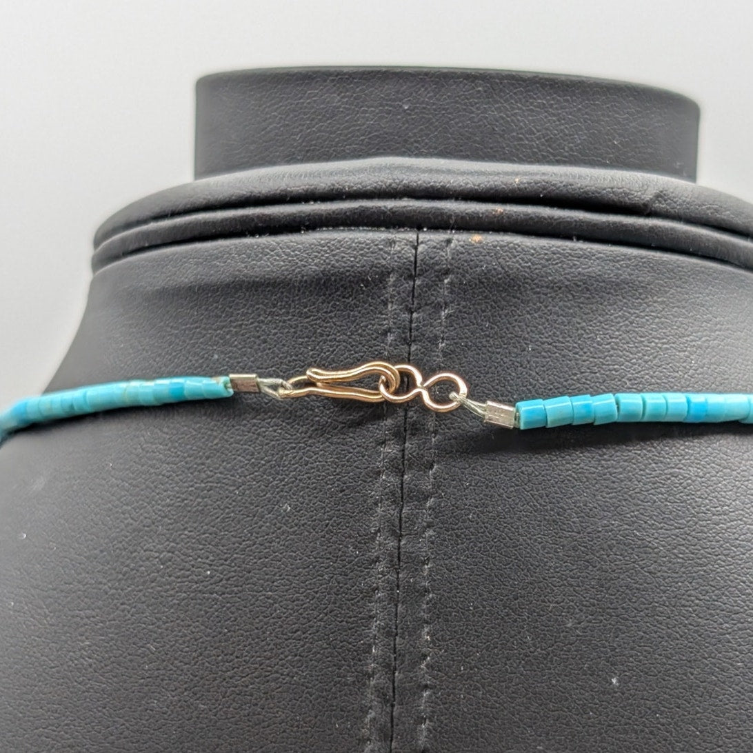 Vintage Unmarked Turquoise Heishi Bead 15" Choker Hook Clasp Necklace