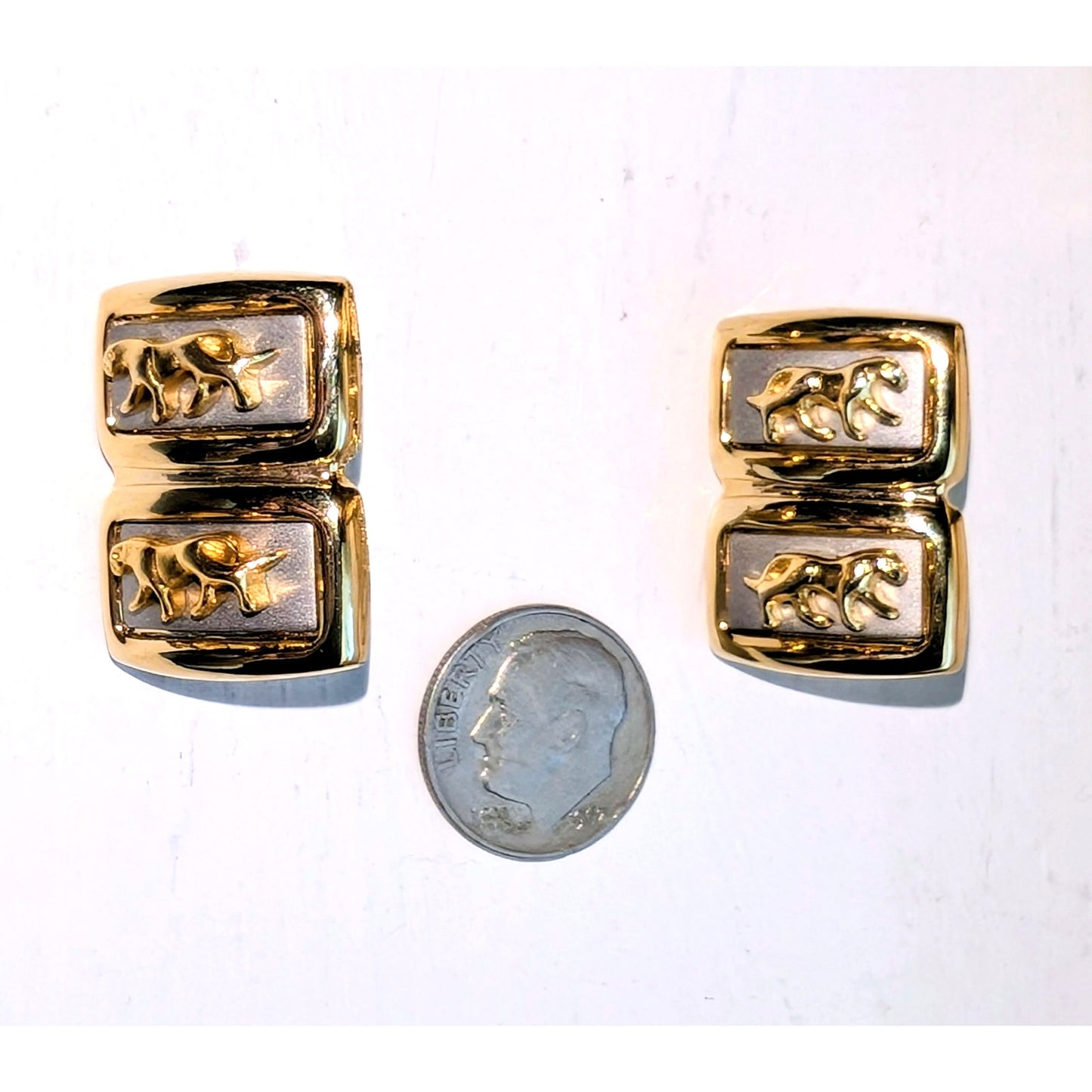Vintage Two Tone Double Panther Pierced Earrings