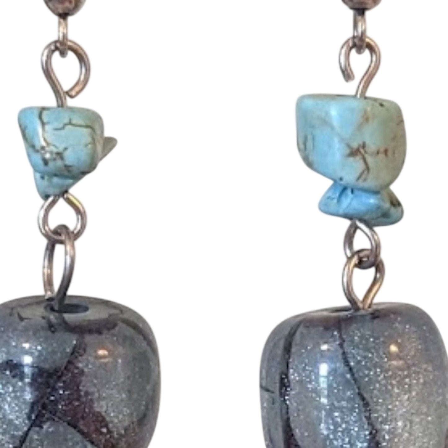 Blue Stone/Glitter Bead Earrings