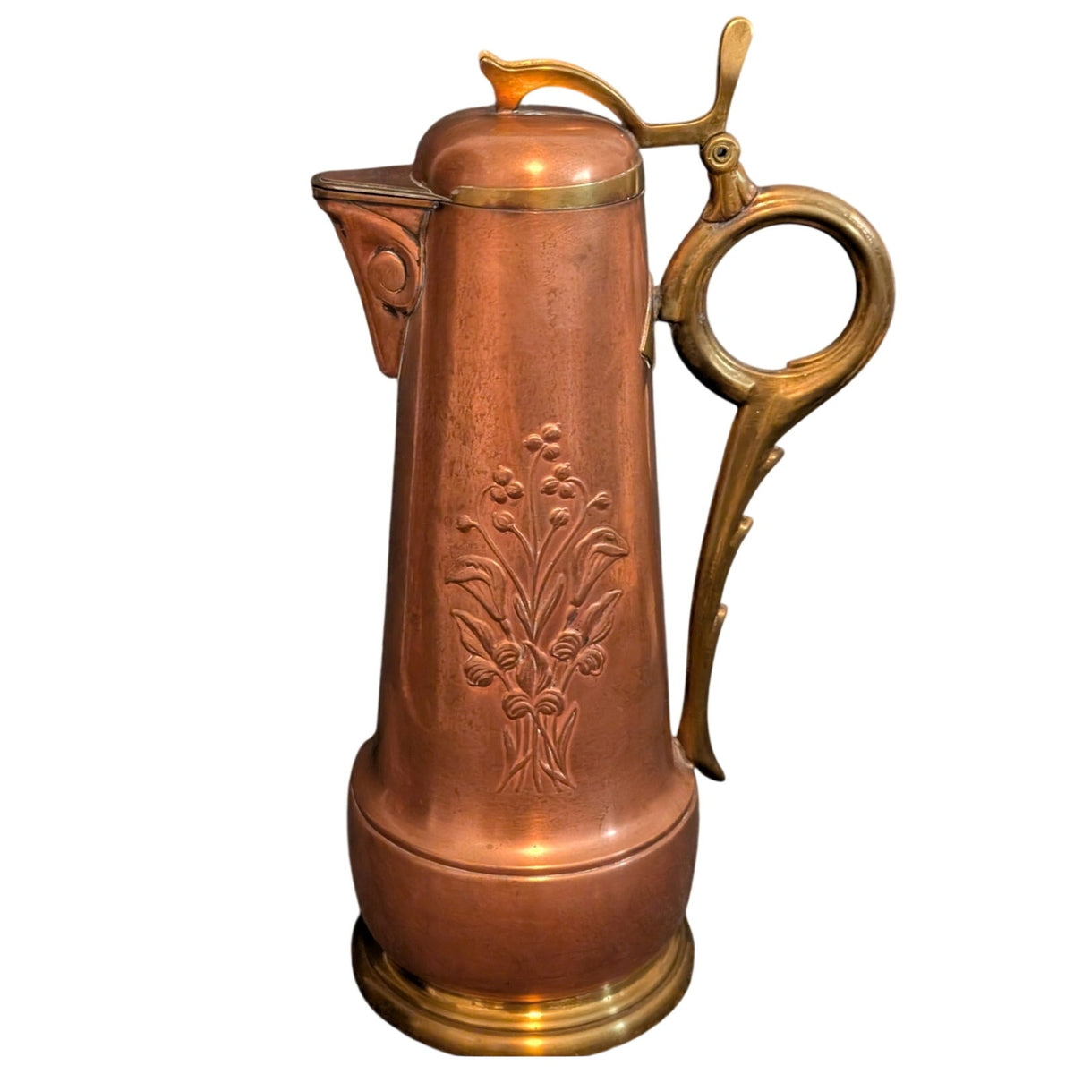 Antique Signed GBN Gebrüder Bing Nürnberg Art Nouveau Copper & Brass Claret Jug