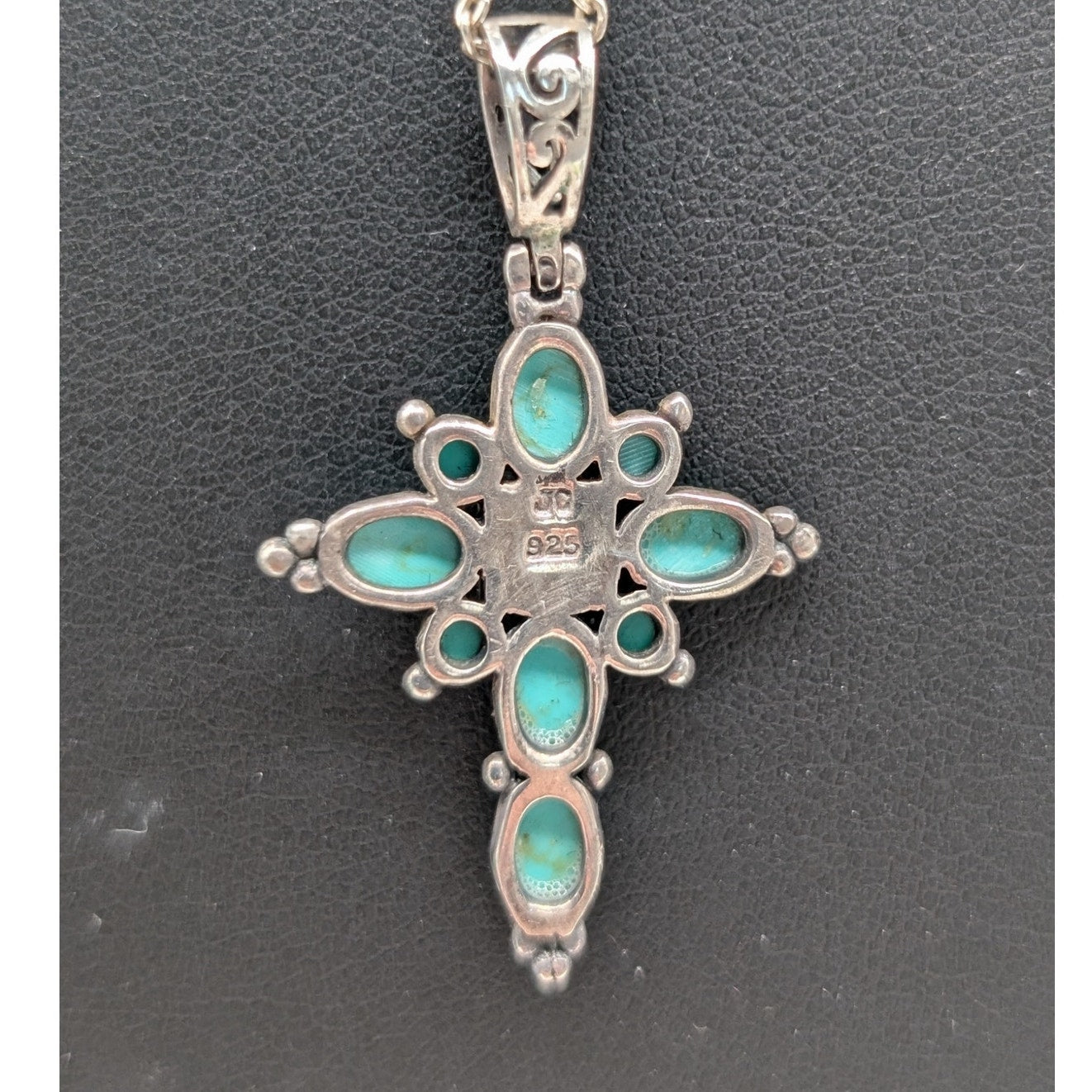 Vintage Joseph Cleary Turquoise Sterling 925 Cross Pendant 18" Chain Necklace