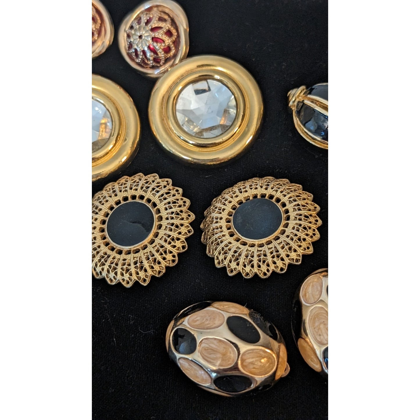 Vintage Five Pair Substantial Clip On Gold Tone Metal Earring Lot