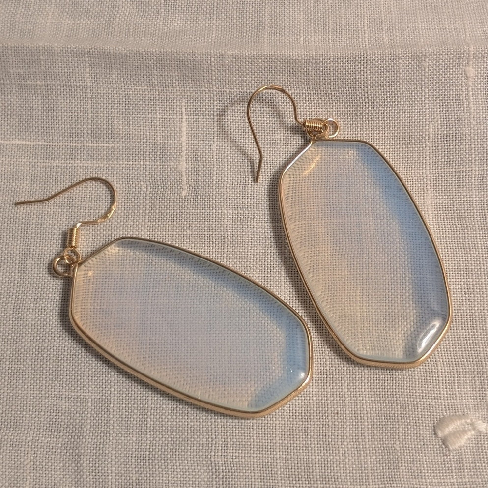925 Sterling Vermeil Milky Blue Glass Dangle Earrings