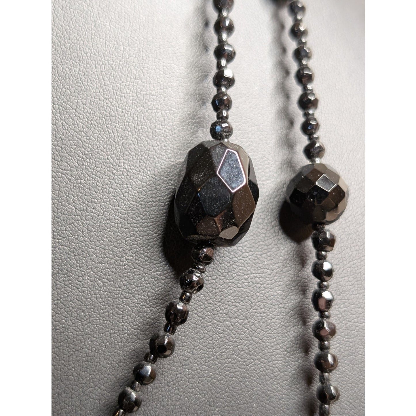 Jet Black Faceted Glass Bead 60" Necklace w/ Lobster Claw Clasp
