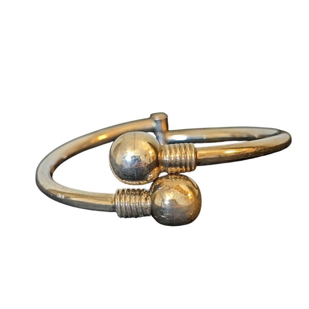 Vintage 925 Sterling Silver Hinged Ball Bangle Stamped 925