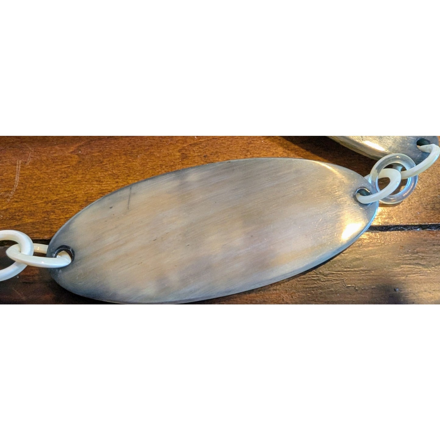 Artisan Created Boho Wood Look Lucite Oval Disk & Loopy Chain 32" Necklace