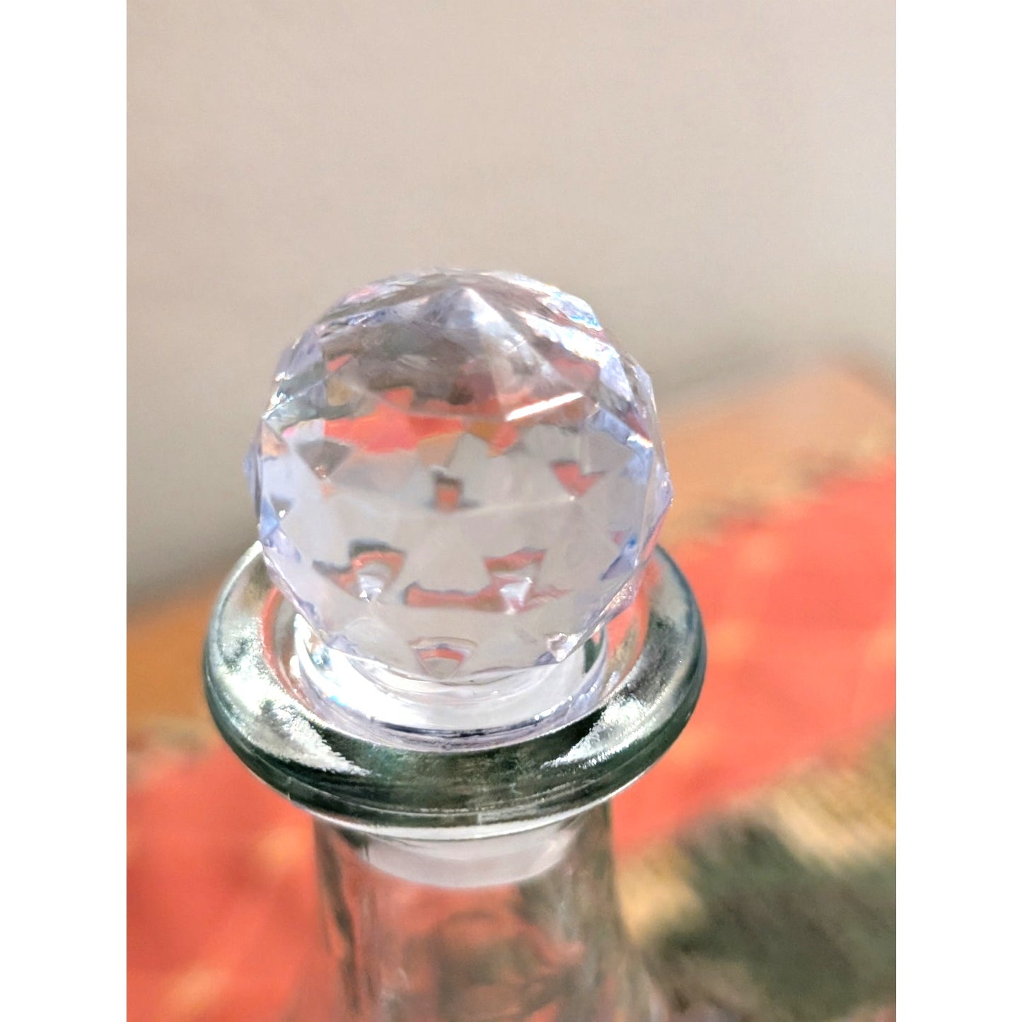 Set of Two Decorative Hammered Glass Bottles W/ Glass Stoppers