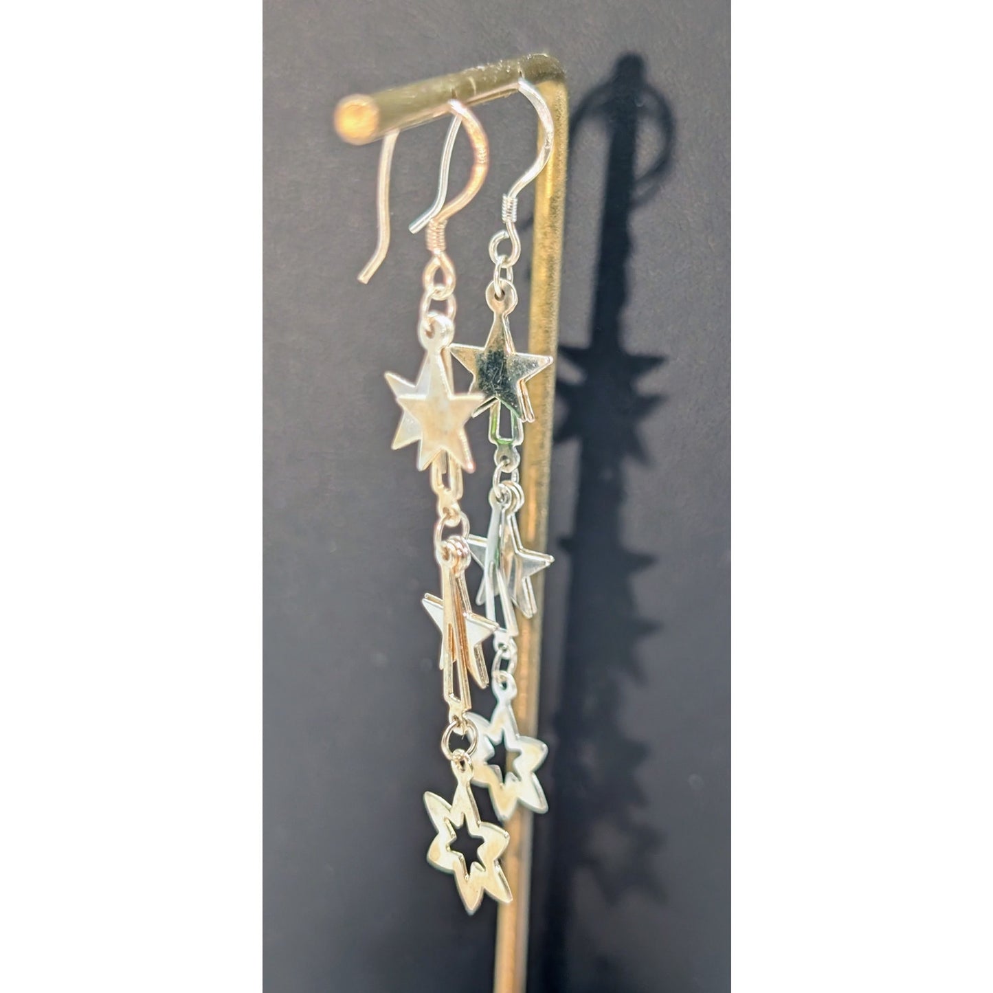 925 Sterling Silver Dangling Star Wire Earrings