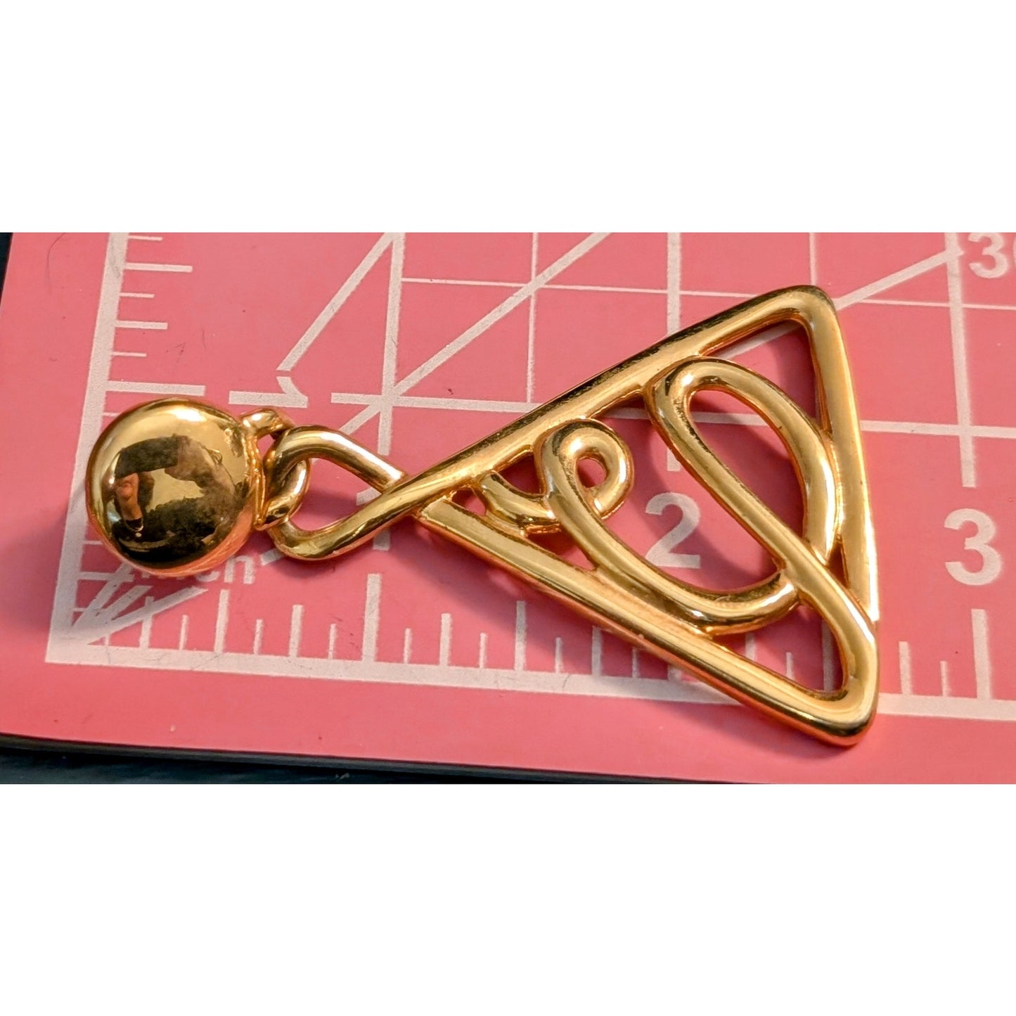 Vintage 80s Large Gold Plate Swirl Drop Triangle Dangle Pierced Earrings