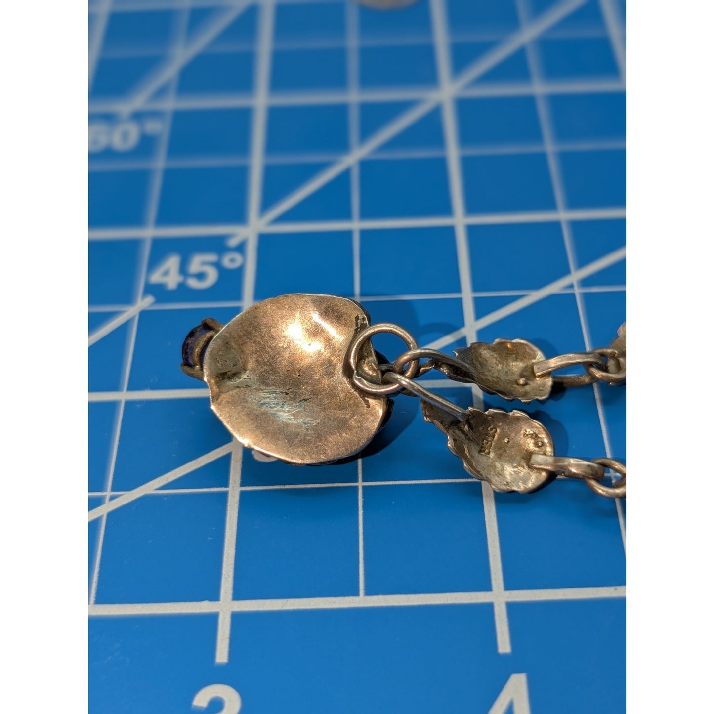 Vintage 925 Sterling Silver Purple Gemstone Leaf Flower Design 20" Necklace