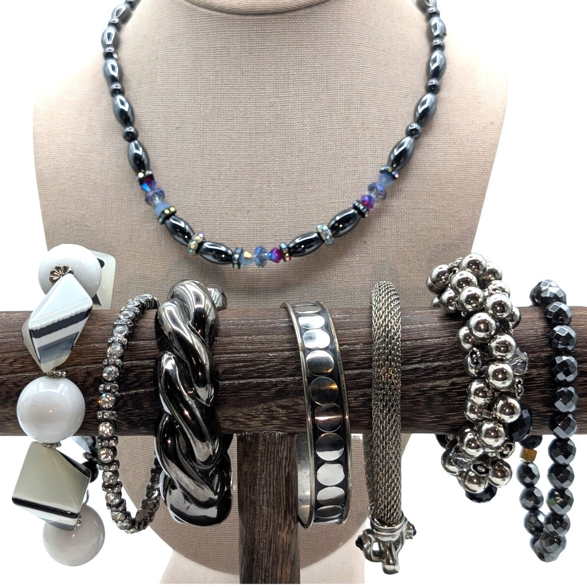 Lot of Eight Silver Tone Metallic Gray Coordinating Jewelry Pieces