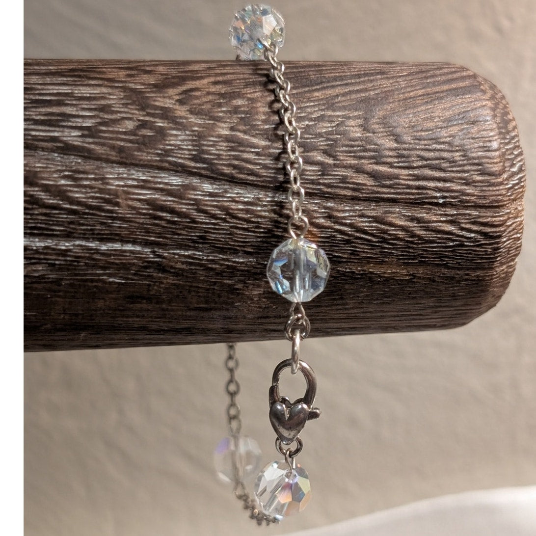 AB Faceted Glass Crystal Bead Silver Tone Chain Bracelet