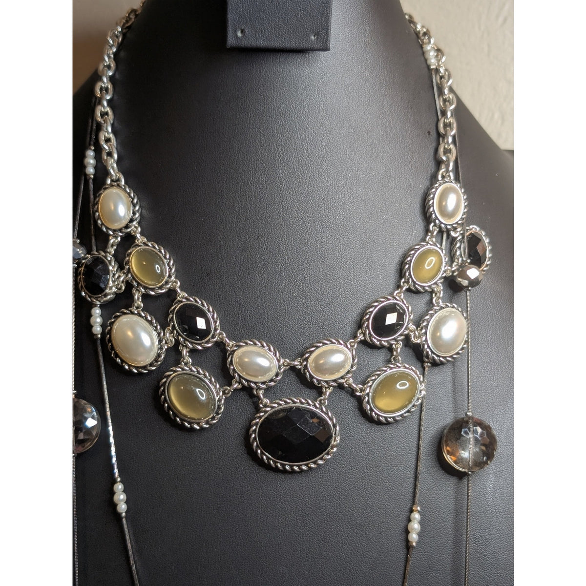 Lot of Three Layered Coordinating Pearl Crystal Bead Chain Necklaces