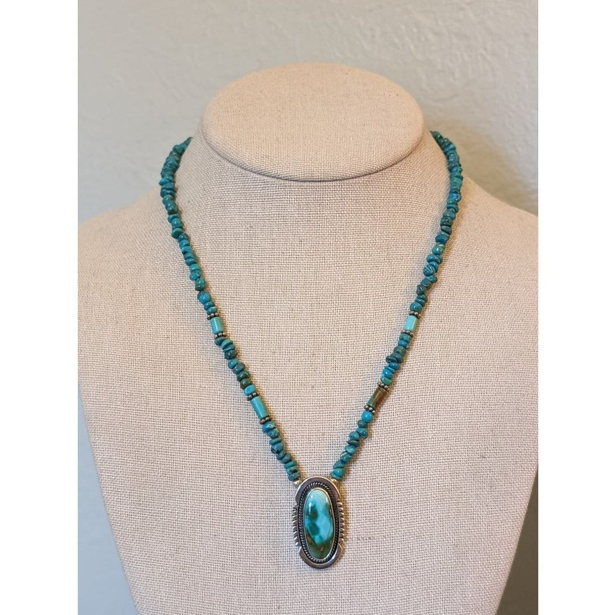 Vintage Navajo & Sterling and Turquoise Pendant Necklace Signed Sterling NC