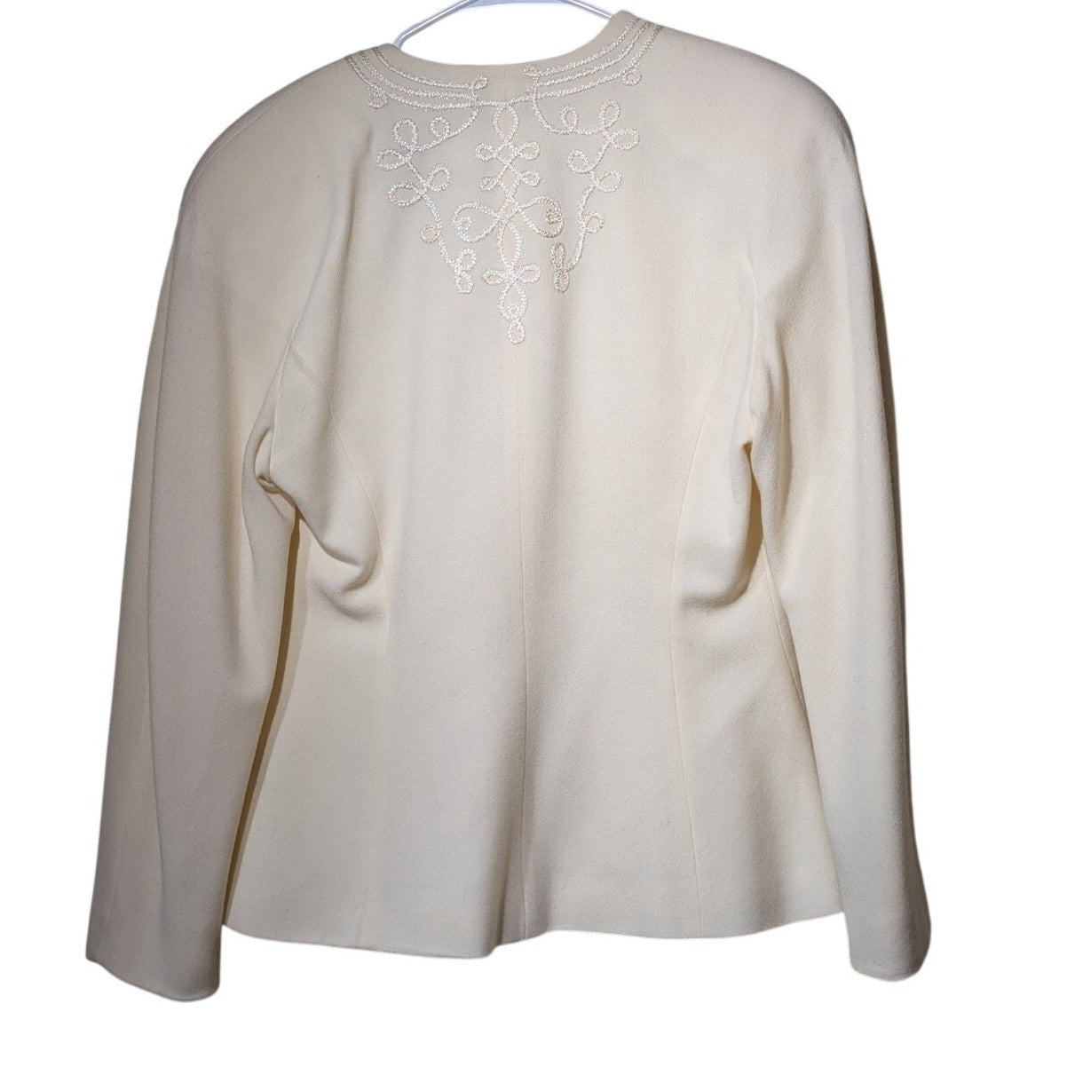 Vintage Linda Allard for Ellen Tracy Cream Wool Cashmere Open Front Blazer Sz 8