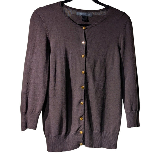 Express Design Studio Silk Cashmere Brown Rhinestone Button Cardigan Sweater L
