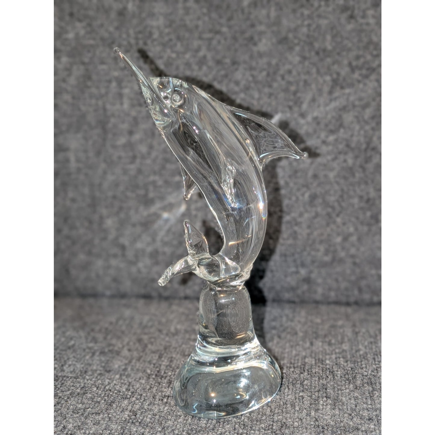 Vintage Mid-Century Estate Sale Find Clear Heavy Glass Dolphin Figurine