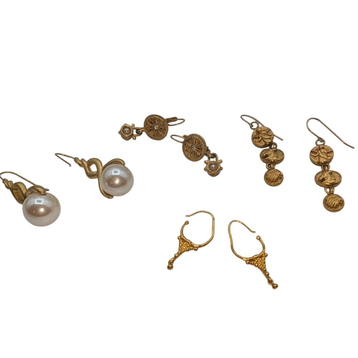 Lot of Four Pair Brushed Gold Tone Earrings