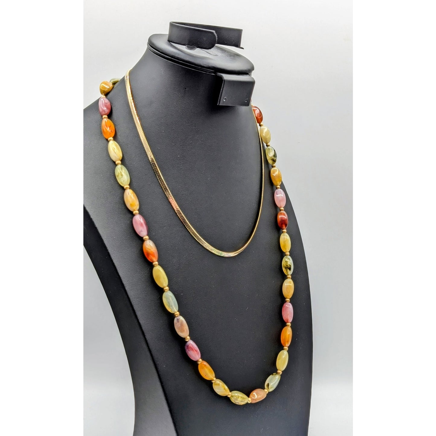 Lot of Two Vtg & Modern Necklaces -- Napier Beaded & Gold Tone Herringbone Chain