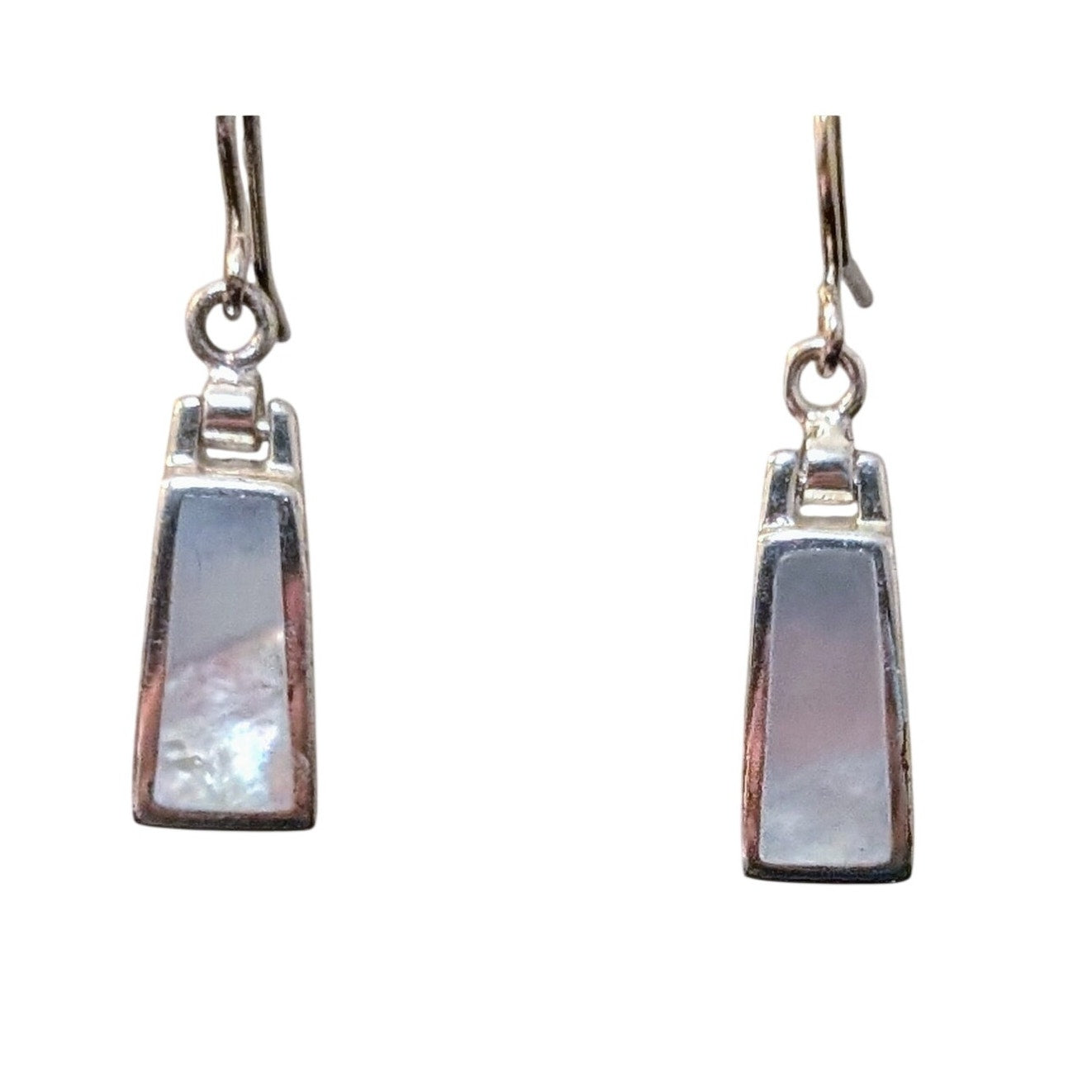 Trapezoid Mother of Pearl Inlay 925 Sterling Silver Dangle French Wire Earrings