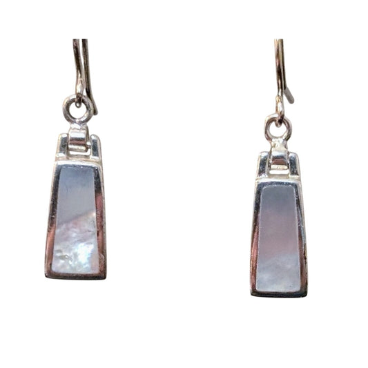 Trapezoid Mother of Pearl Inlay 925 Sterling Silver Dangle French Wire Earrings