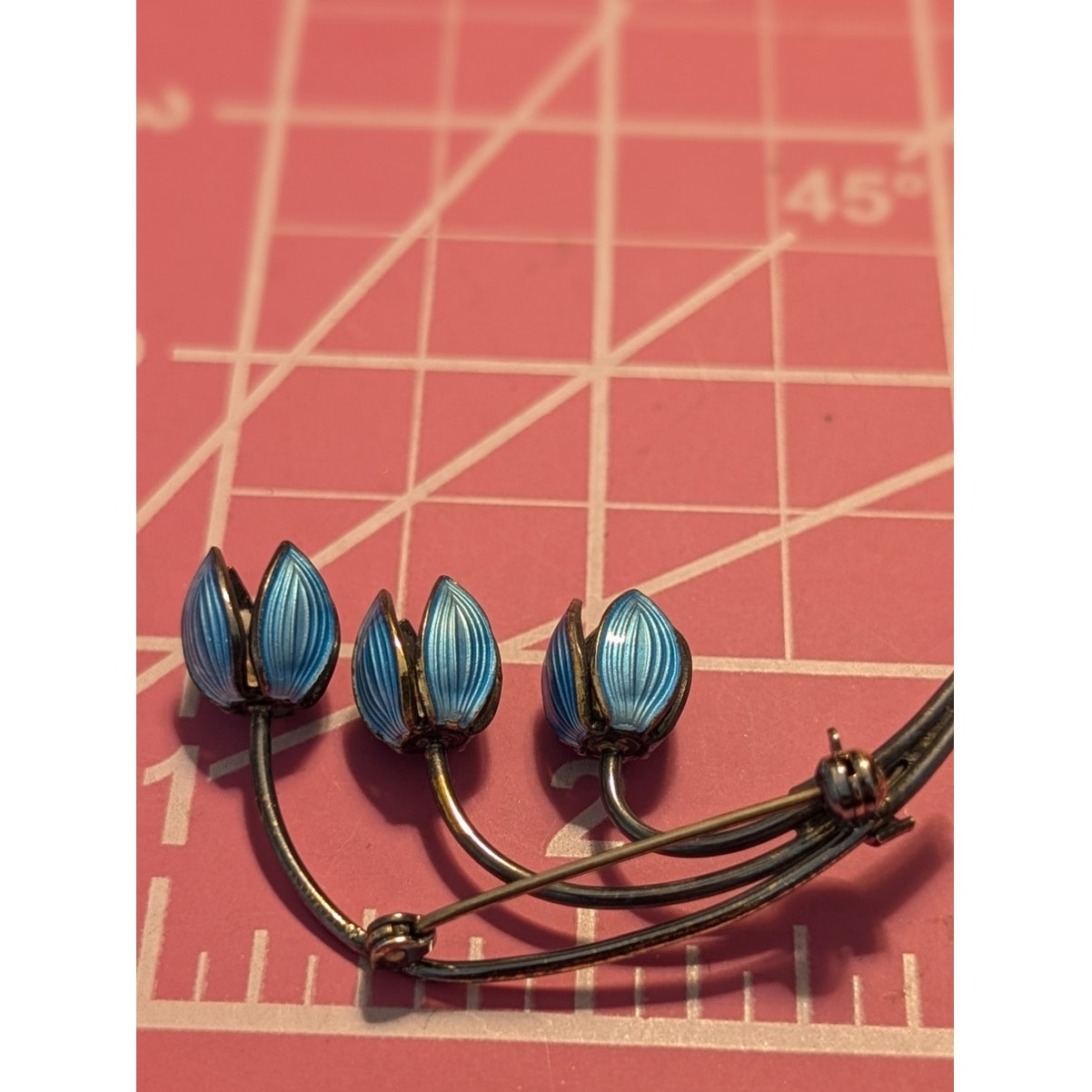 VTG Mid Century Norway 925 Silver 3 Blue Lily Of The Valley Enamel Brooch/Pin