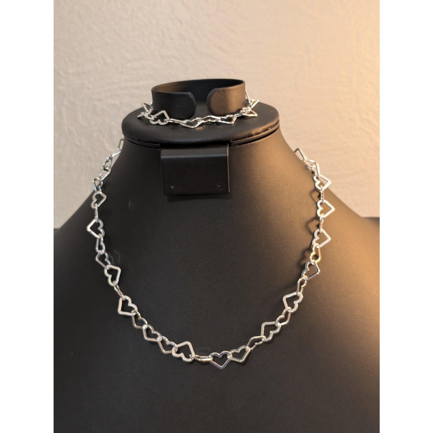Milor 925 Sterling Silver Italy 10mm Heart Link 18" Necklace & 8" Bracelet Set