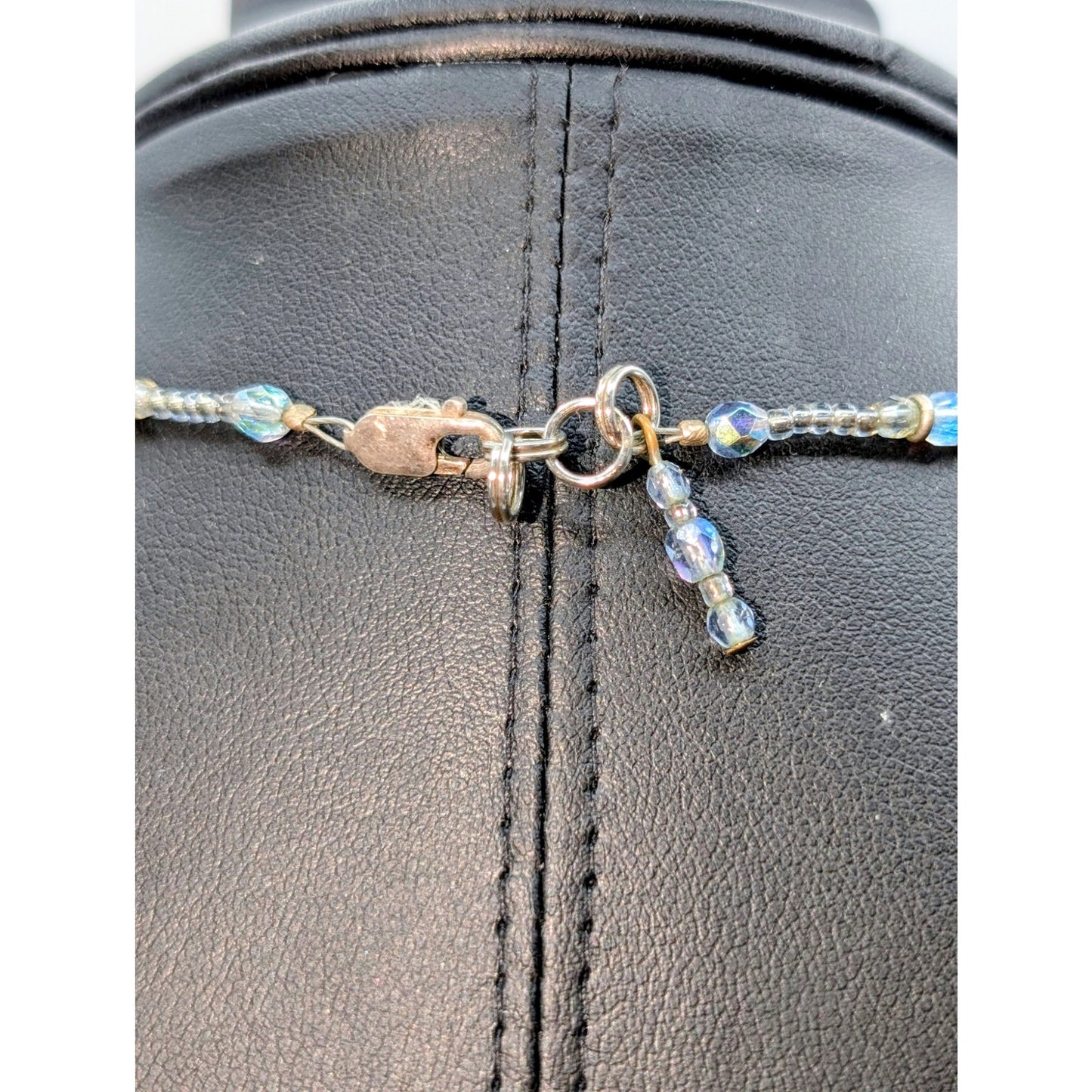 925 Sterling Silver AB Crystal Blue Goldstone Beaded 18" Necklace