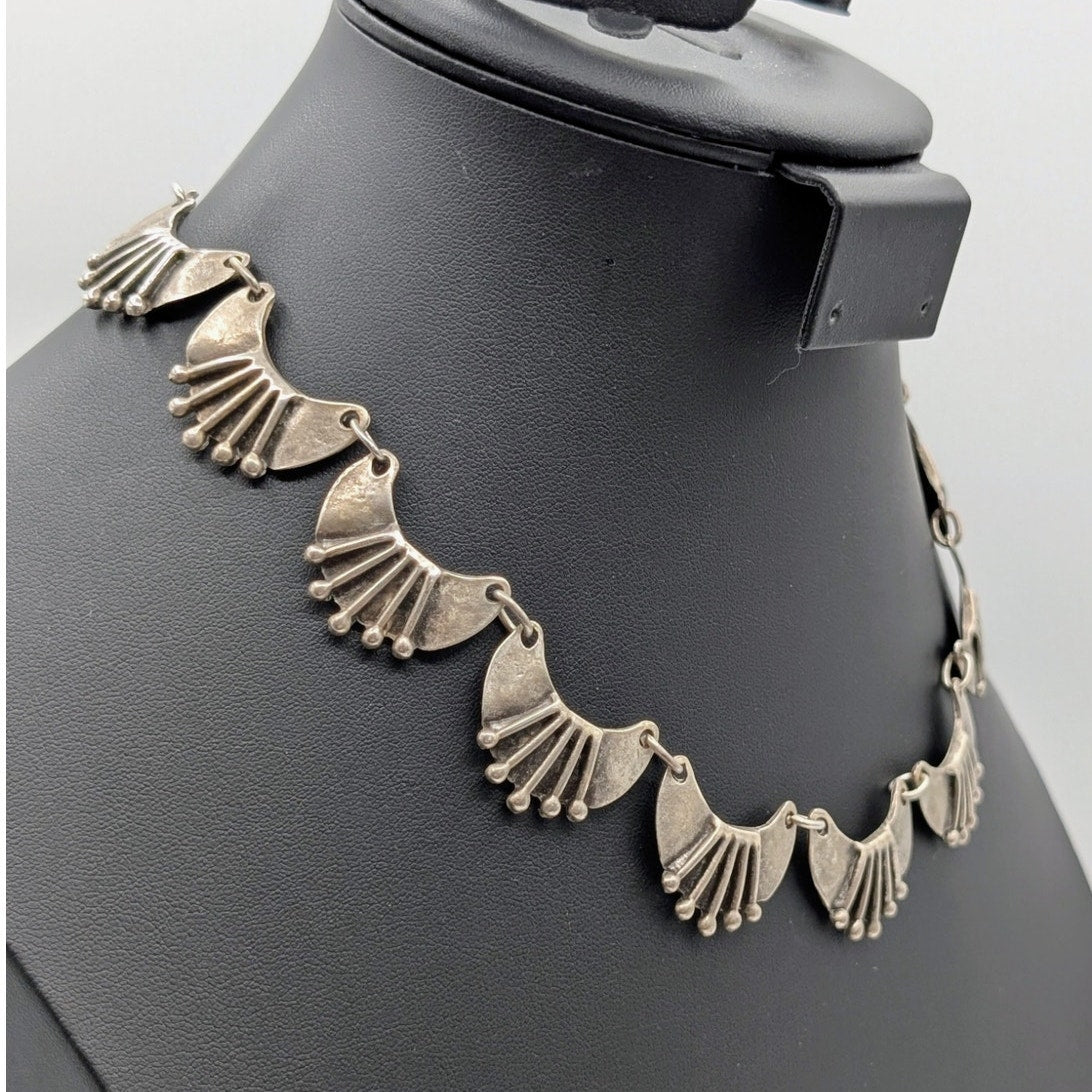 Vintage Brutalist Silver Tone Station Link 15"-18" Adjustable Choker Necklace