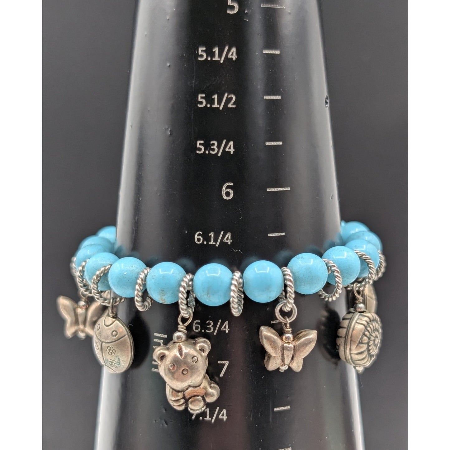 Louisa della Salda 925 Sterling Silver Italy Blue Stone Stretch Charm Bracelet