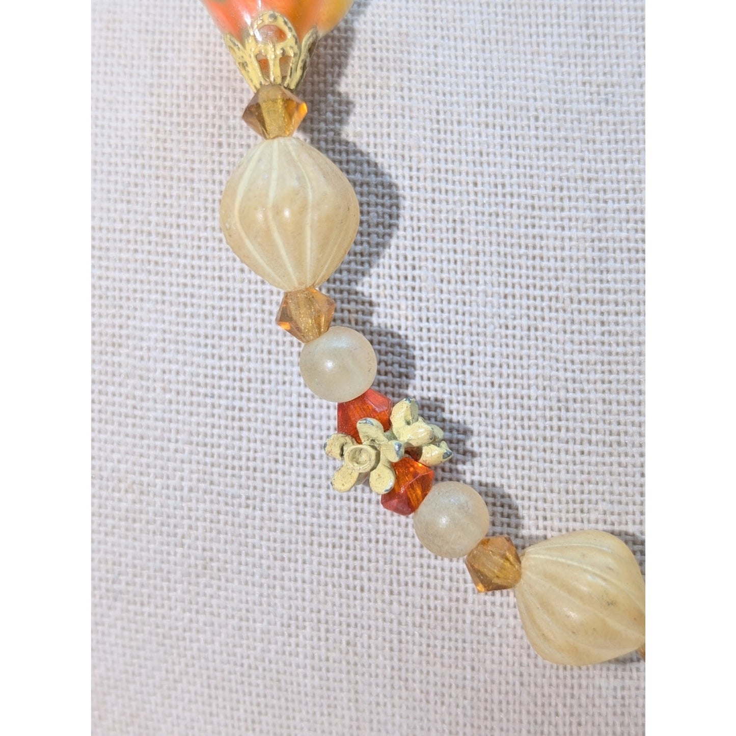 Vintage/Antique Yellow Orange Cream Glass Bead 18"  Necklace