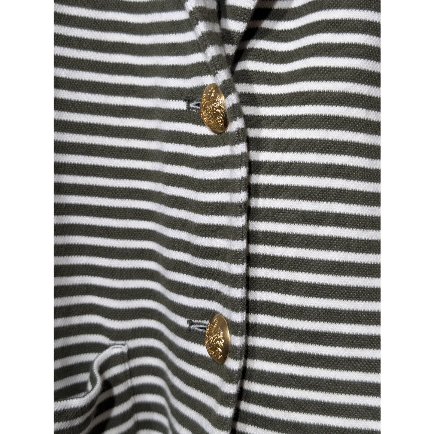 Lauren Ralph Lauren Olive Striped Pique Knit Gold Button Blazer Womens' Sz XL