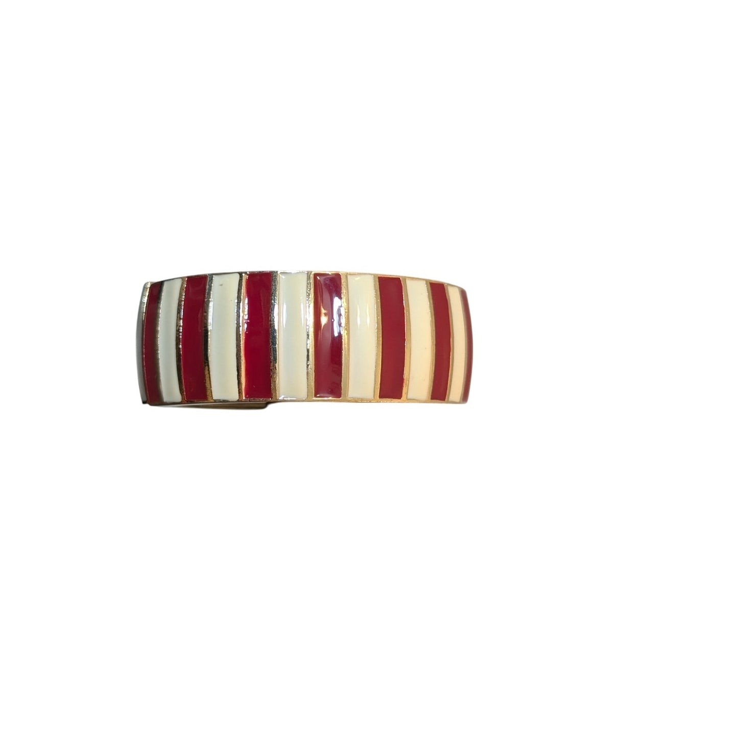 Red Cream Stripe Gold Tone Oval Clamper Style Bangle Bracelet