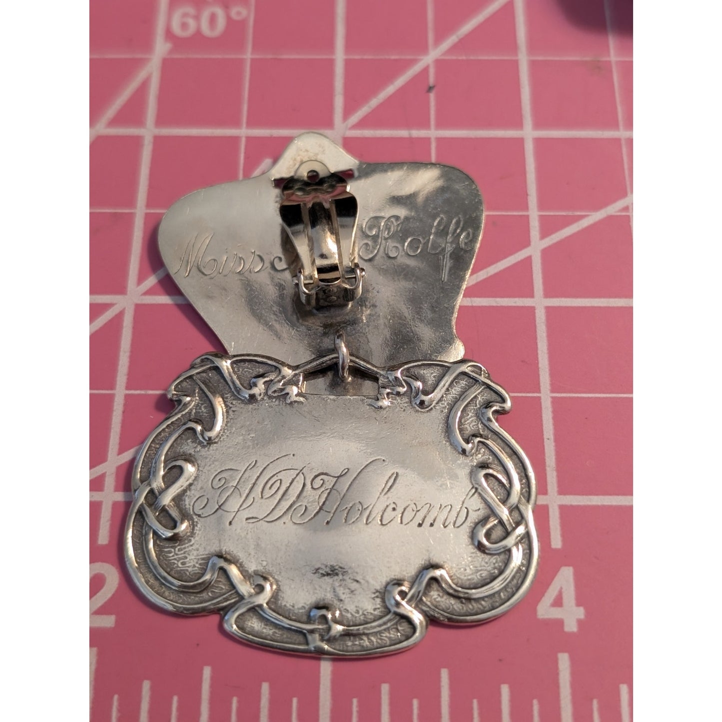 Unique Sterling Silver Art Nouveau Luggage Tag Earring & Sterling Omega Necklace