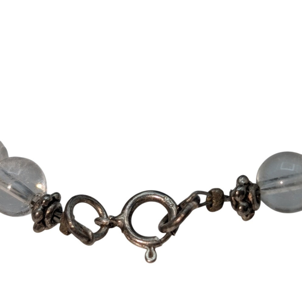 Vintage 925 Sterling Silver Quartz Bead Shell Flower Pendant 17.5" Necklace