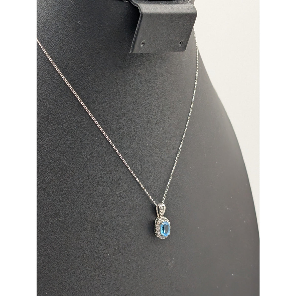 Vtg 925 Sterling Silver Blue & White Topaz Gemstone Pendant 16" Chain Necklace