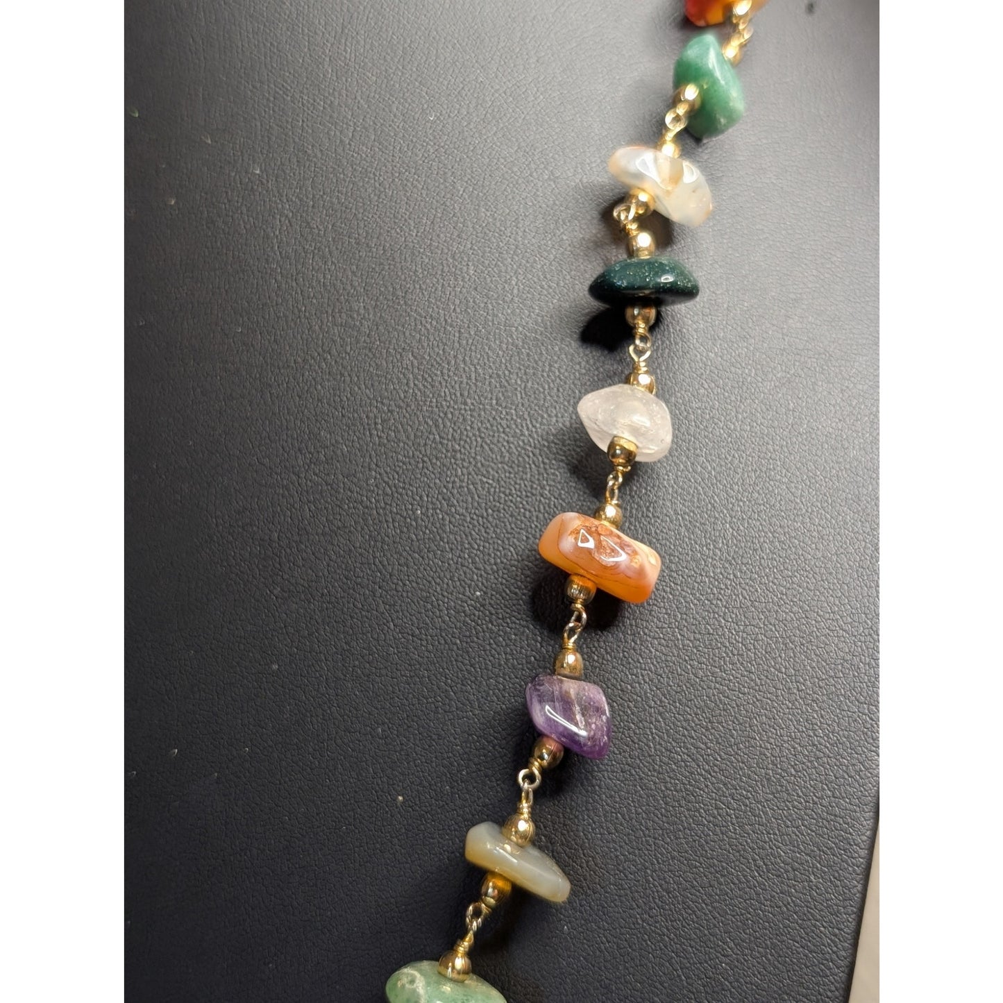 Vintage Multi Genuine Gemstone Gold Tone Bead Barrel Clasp 26" Necklace