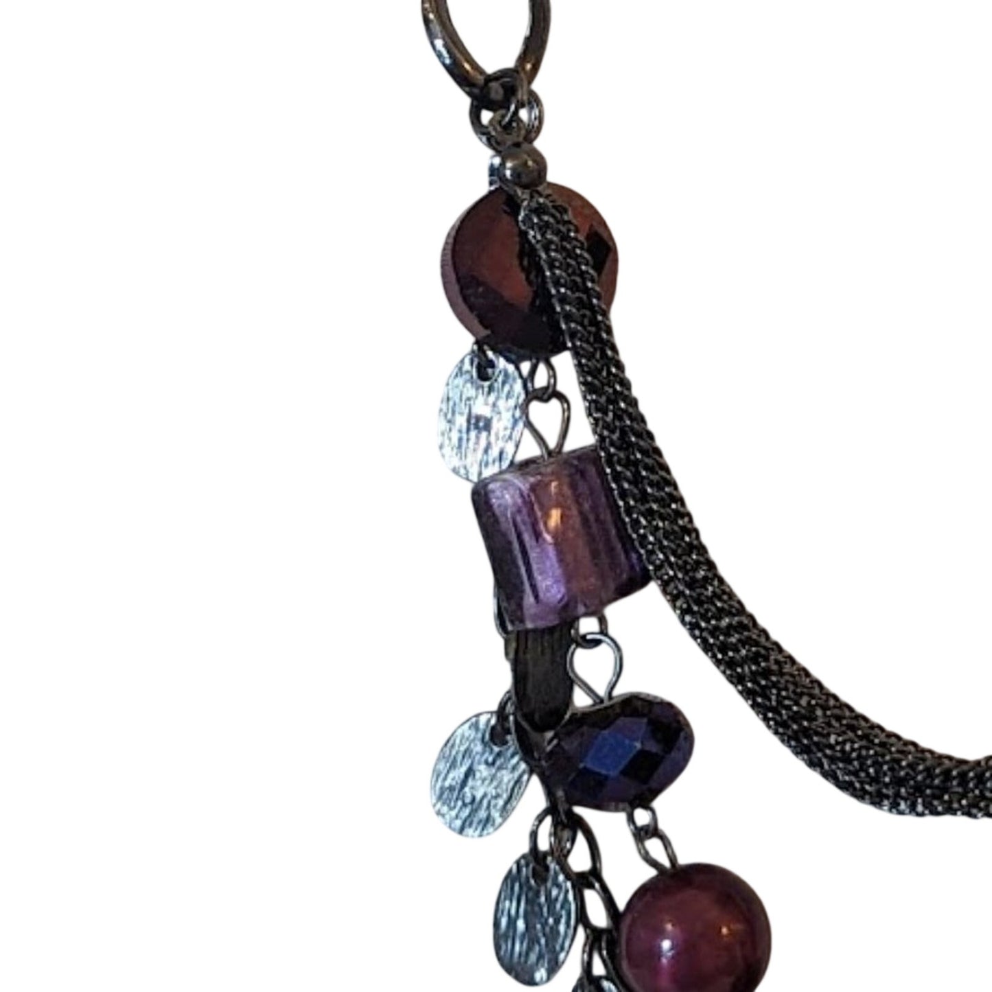 Three strand Gun Metal Chains with Shades of Purple Necklace