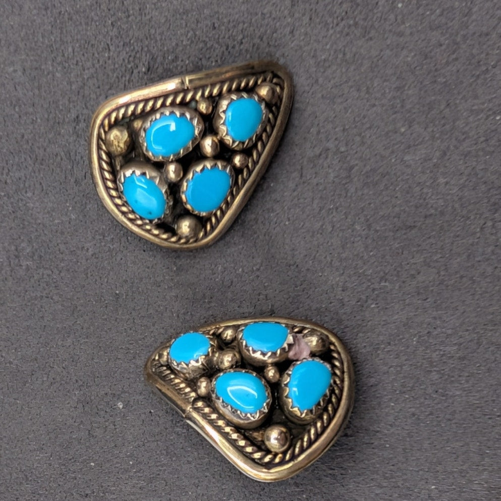 Vtg Hand Signed Z 925 Sterling Silver Turquoise Southwestern Clip On Earrings