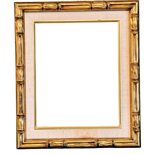 Vintage Gilt Bamboo Look Wood Frame W/ Canvas Border 8 X 10