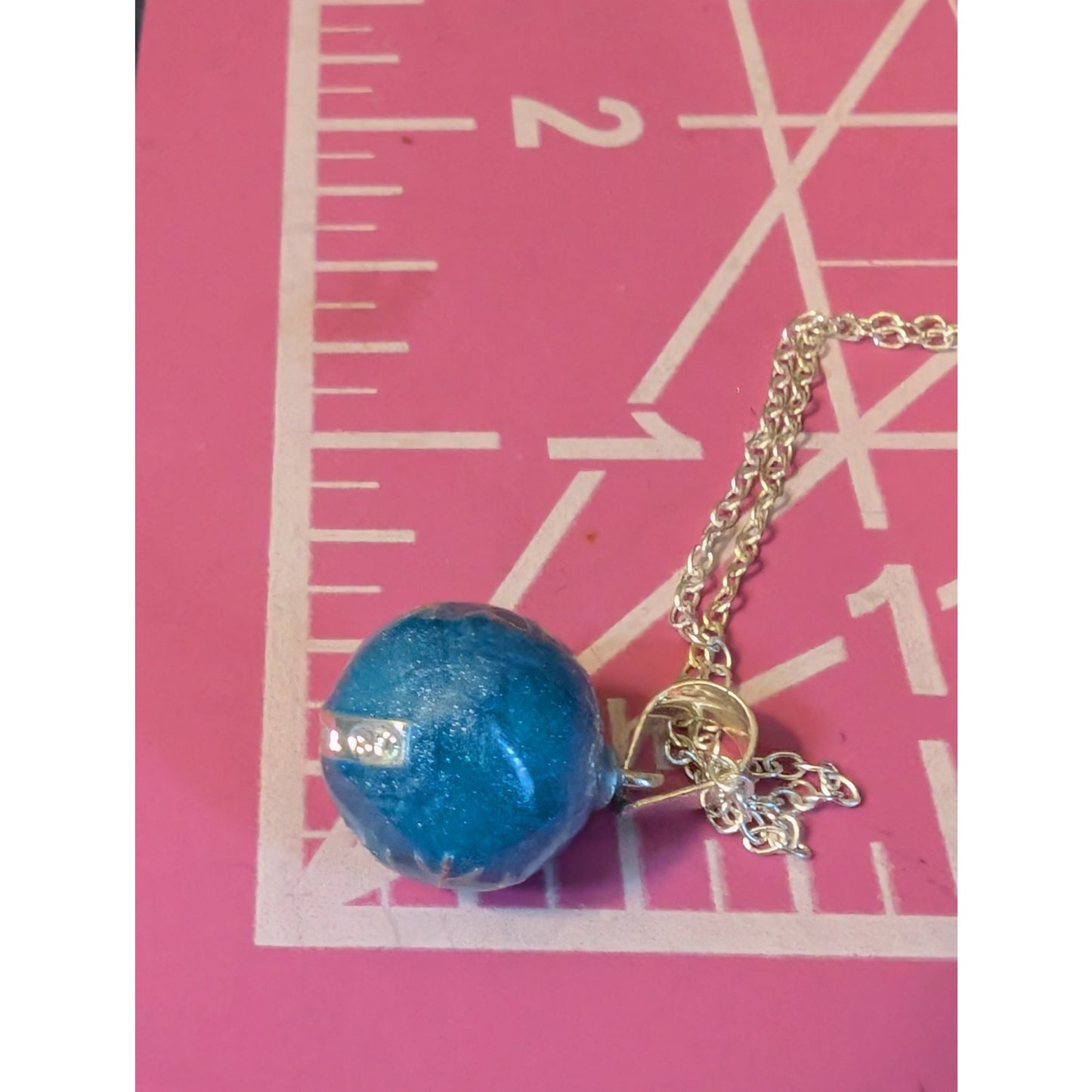 925 Sterling Silver Blue Glitter Glass Snowflake Bulb Pendant 18" Necklace