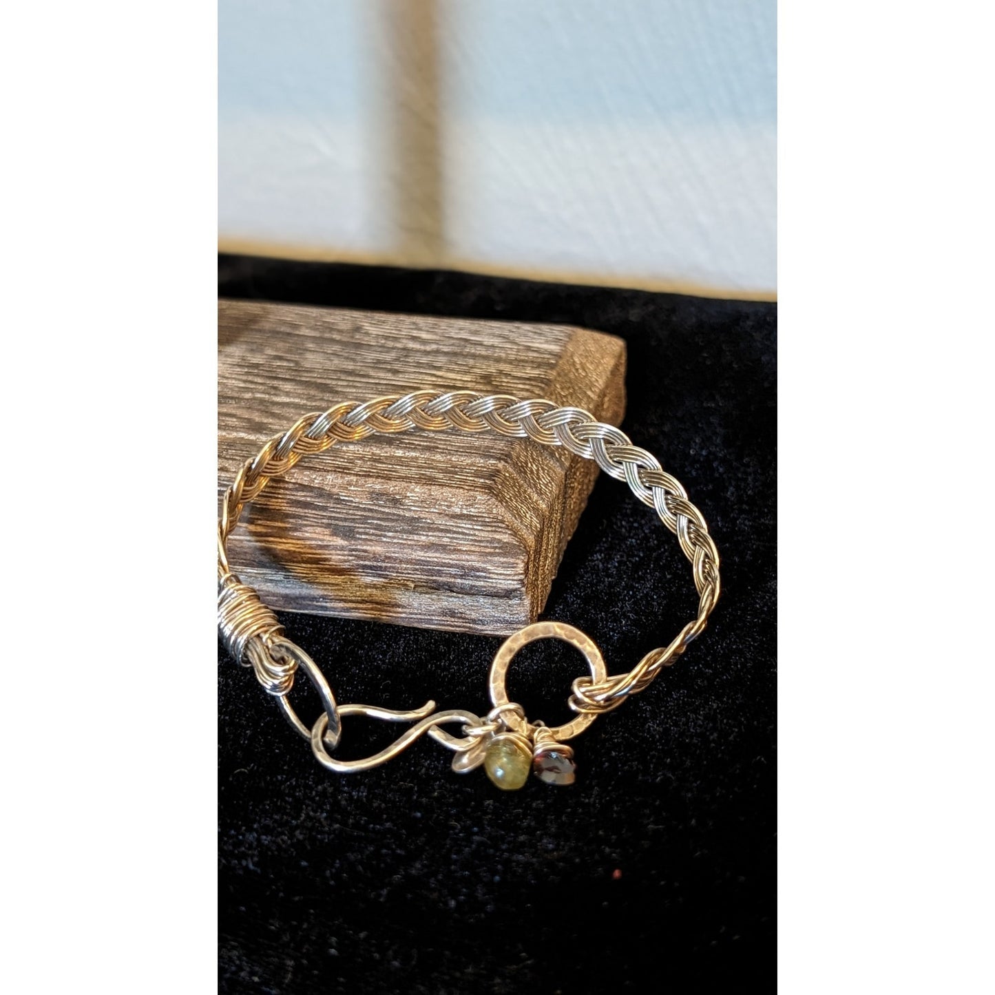 Nashelle 925 Sterling Braided Oblong Bangle W/ Briolette Gemstones & Hook Clasp