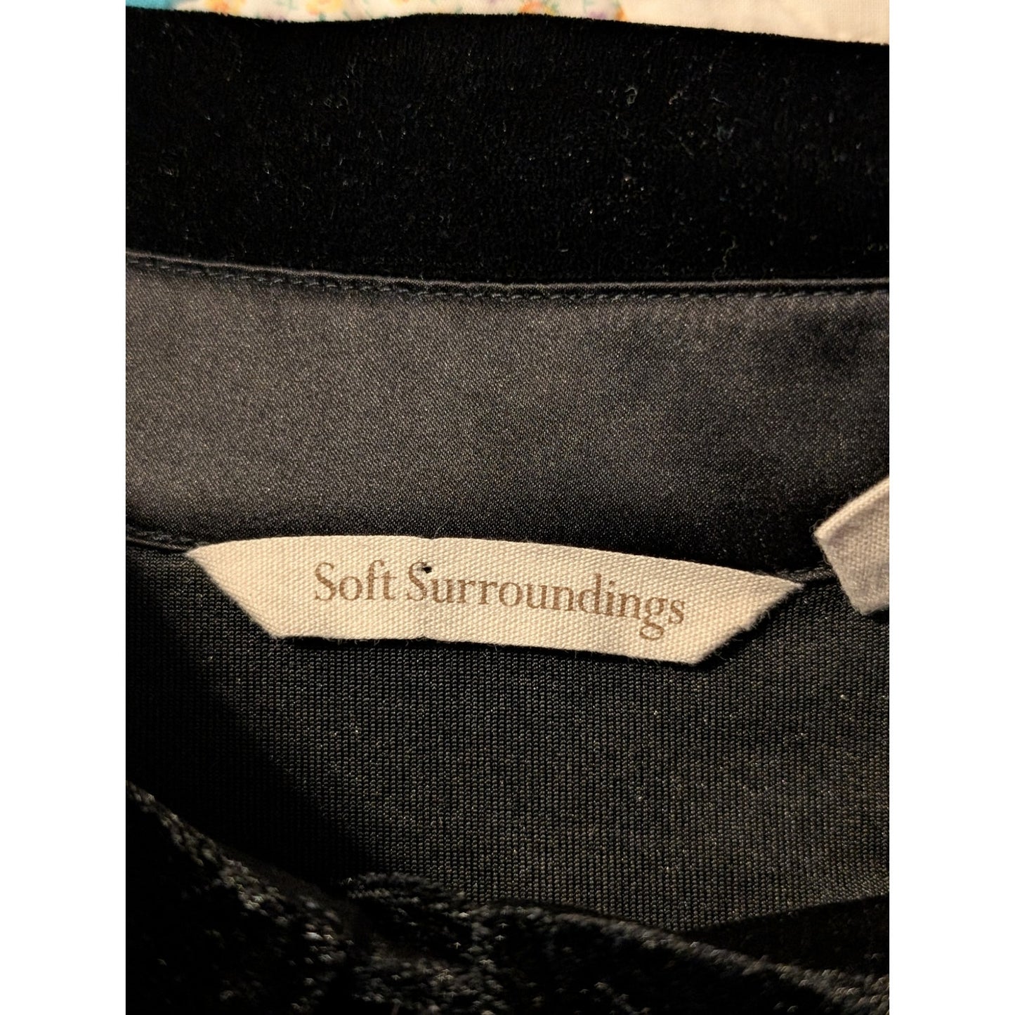 Soft Surroundings Black Velvet/Velour Button Up Collar Tunic Shirt Women's Sz M