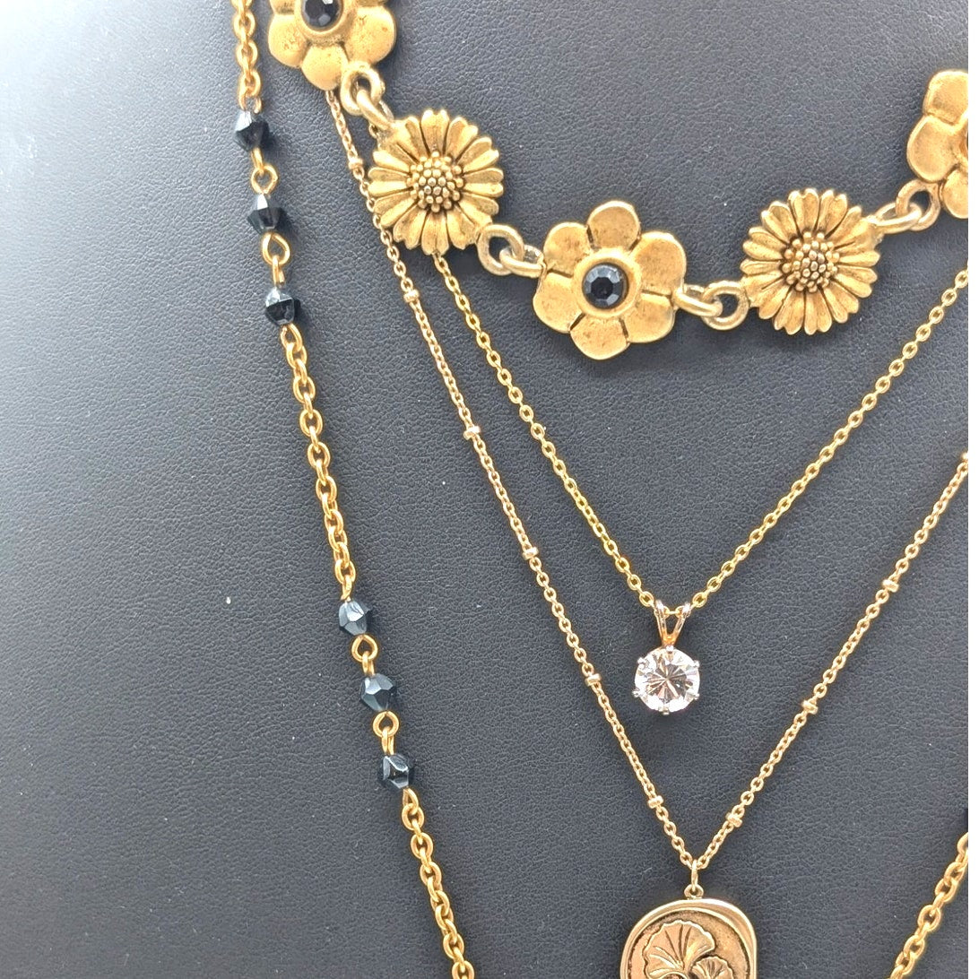 Lot of Four Gold Tone Floral Theme Beaded Necklaces